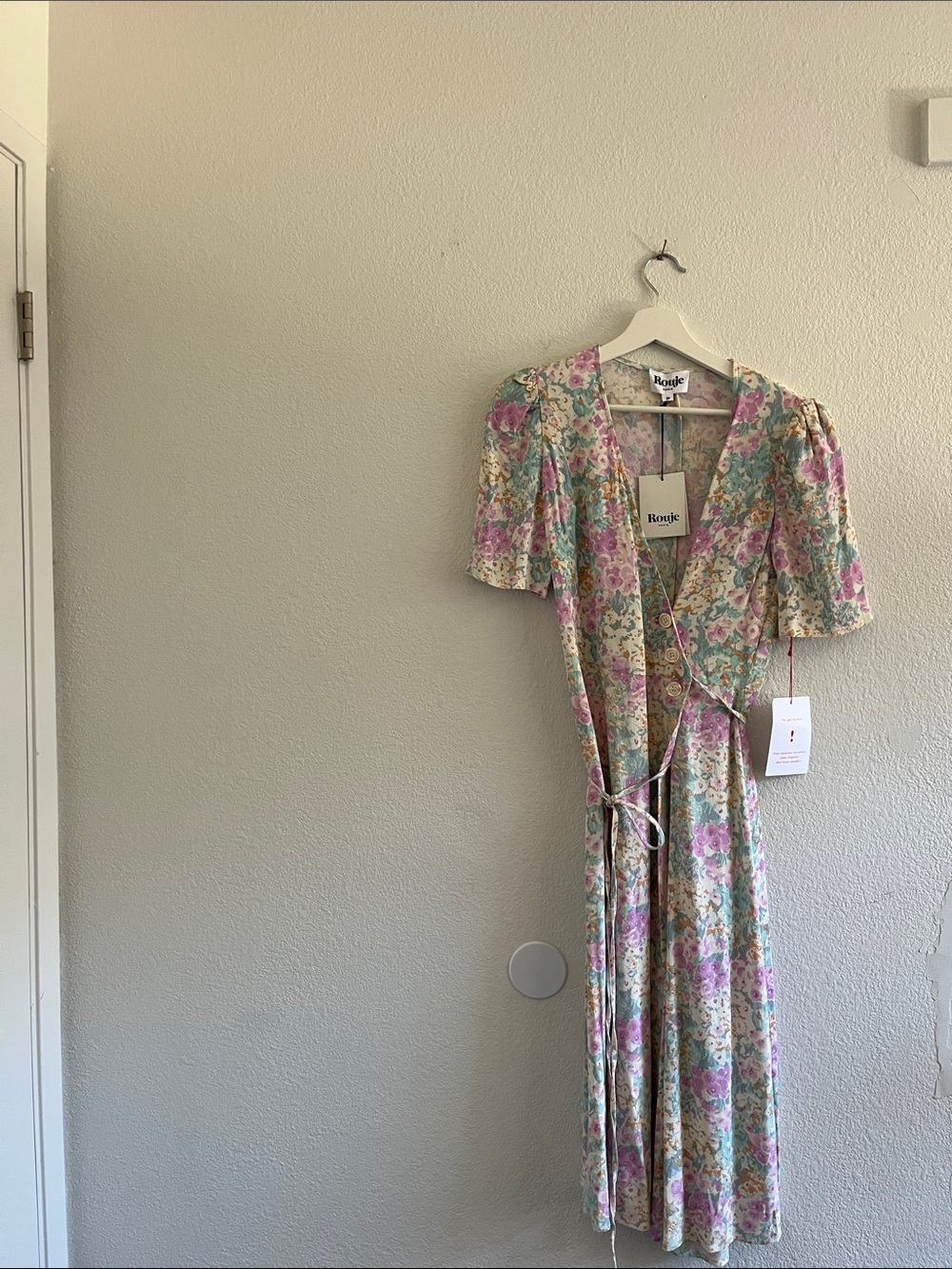 Rouje Pastel Floral Wrap Midi Dress in Pink and Mint